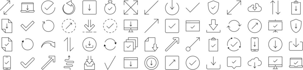 Round Arrow, Direction, Arrow Up, Arrow Down Line Icon Set. Outline Signs for Graphic and Web Design, Apps, Adverts, Various Cards