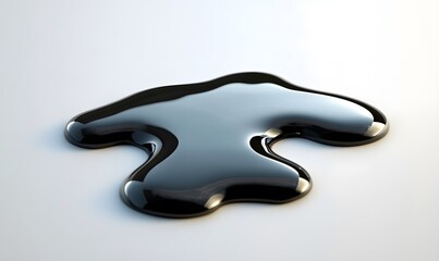 Spilled liquid metal puddle, light background, science concept