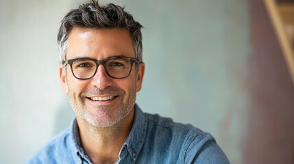 Obraz premium Confident male craftsman with glasses smiling in a studio showcasing his skills and expertise in a creative workspace environment