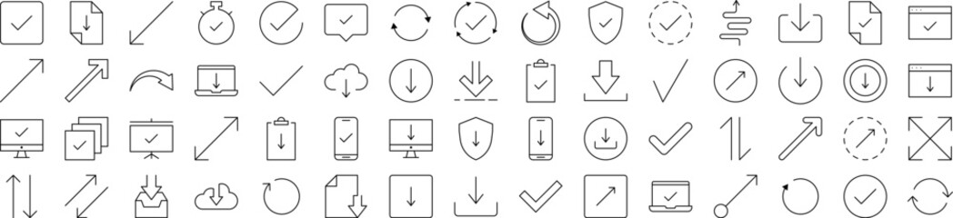 Round Arrow, Direction, Arrow Up, Arrow Down Line Icon Collection. Outline Signs for Graphic and Web Design, Apps, Adverts, Various Cards