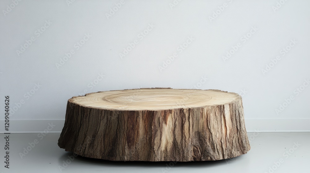 Aufkleber wooden tree stump displayed on a minimalist surface showcasing natural textures and patterns in a co
