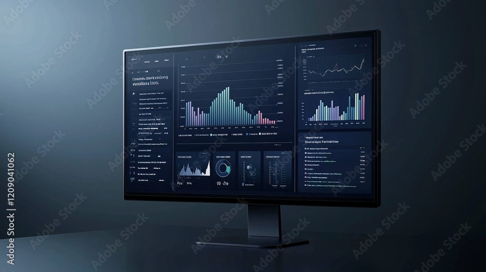 Aufkleber a sleek computer screen displaying a dashboard with colorful graphs and charts, symbolizing knowledg