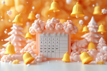 Calendar Reminder with Yellow Notification Bells on a Serene Background