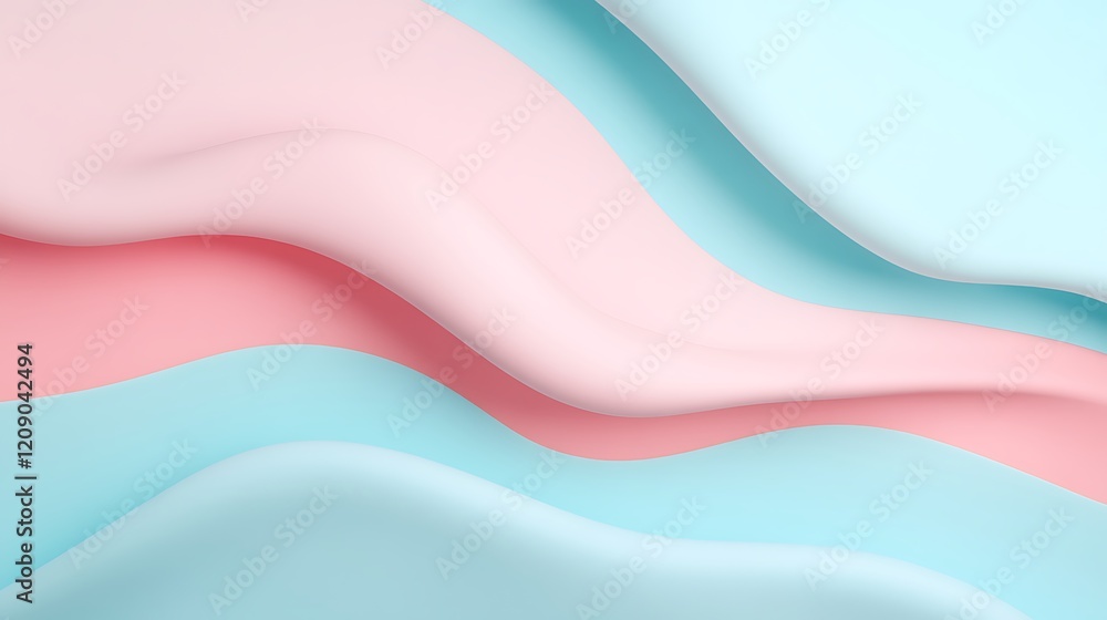 Poster soft abstract waves in pastel pink and blue colors creating a serene and calming background texture