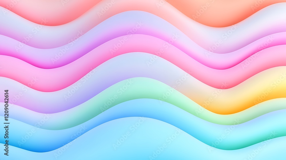 Poster soft and colorful wavy patterns in gradient hues for background or design projects