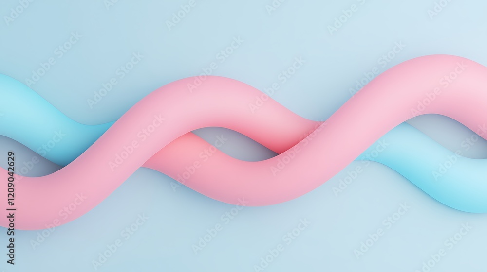 Poster soft and colorful wavy shapes in pink and blue on a light background for abstract design and creativ
