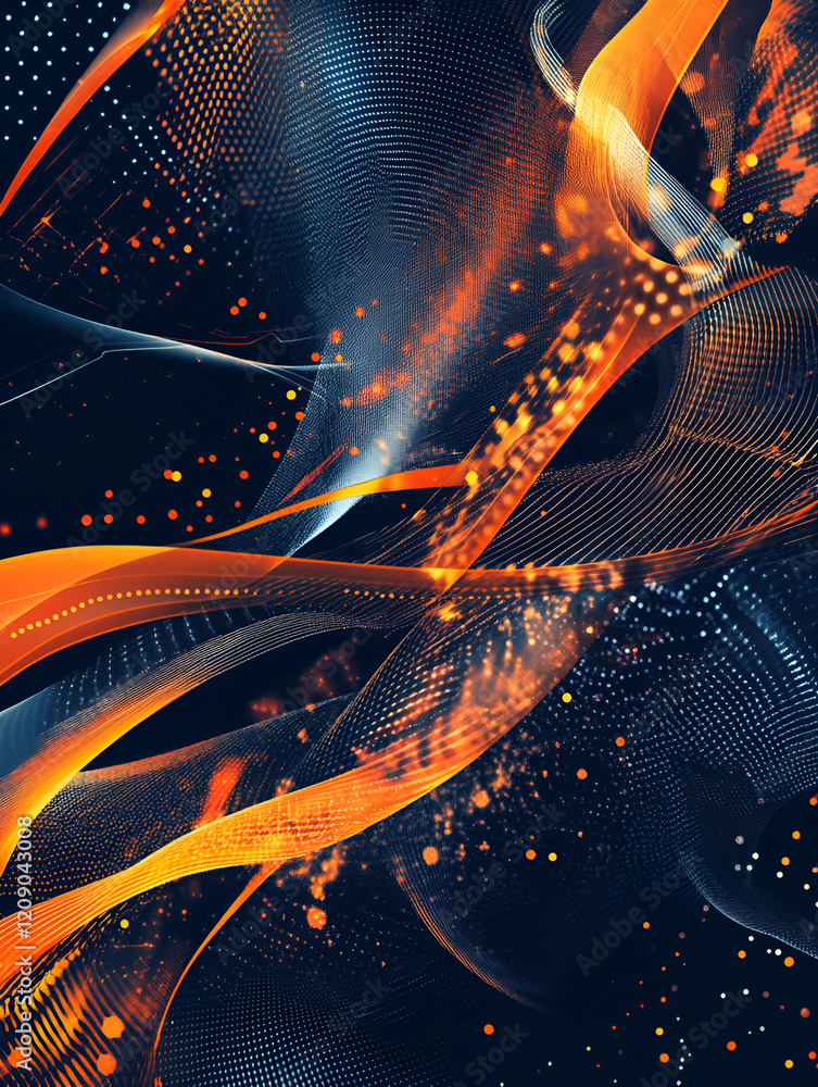 Poster abstract flow: dynamic interplay of fiery orange and cool blue energy streams, creating a mesmerizin
