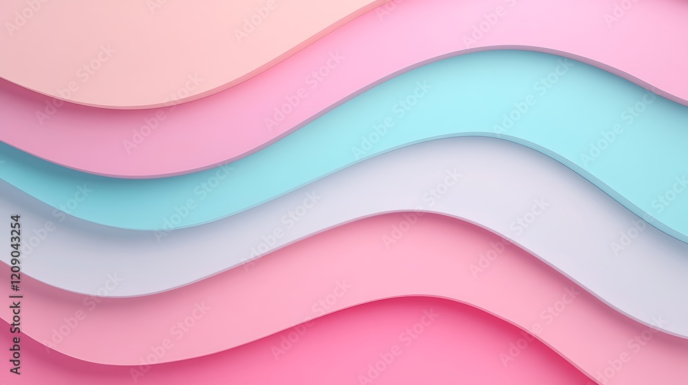 Poster soft colorful waves of paper in pastel tones creating an aesthetic background for creative projects