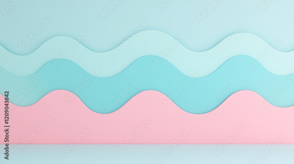 Poster soft curved waves in pastel colors creating a serene and minimalist background for modern design pro