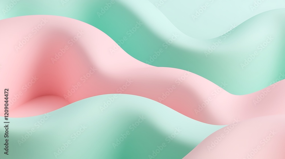 Poster soft curves of light pink and mint green waves creating an abstract background for design and art pr