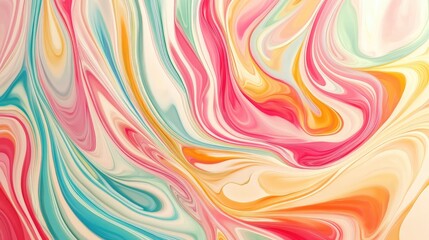 Obraz premium Colorful abstract swirls of pastel hues featuring pink, blue, and orange tones against a light background with smooth flowing patterns.