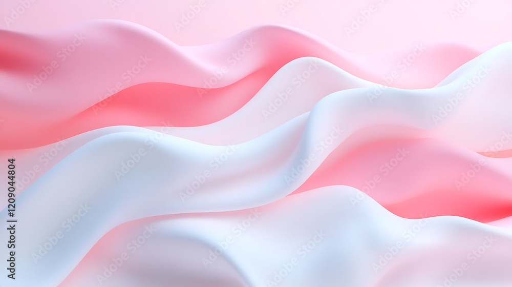 Poster Soft Flowing Silk Waves in Gentle Pink and White Tones for Elegant Background Use in Design Projects