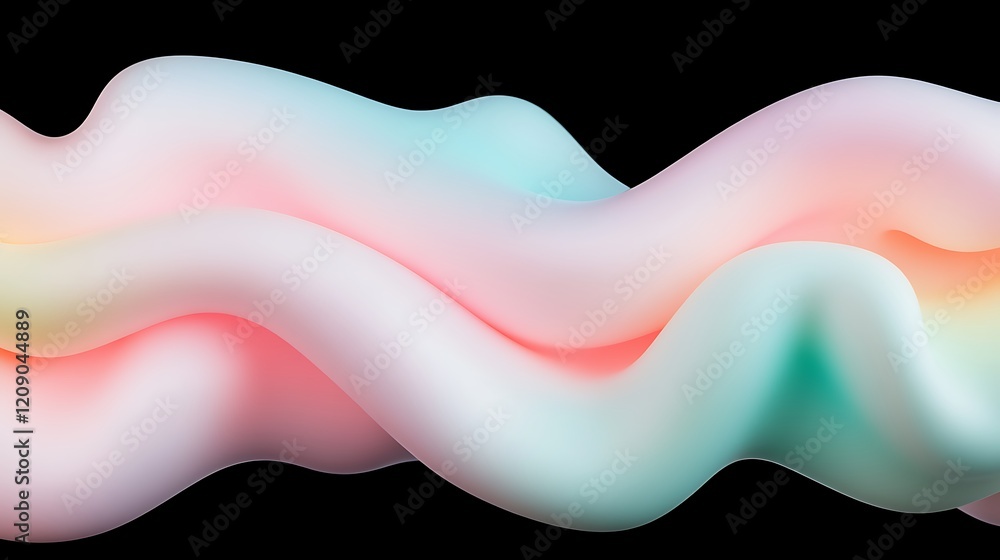 Poster soft flowing waves in pastel colors on a black background for abstract and artistic design projects