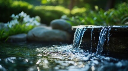Tranquil Waterfall in a Lush Garden