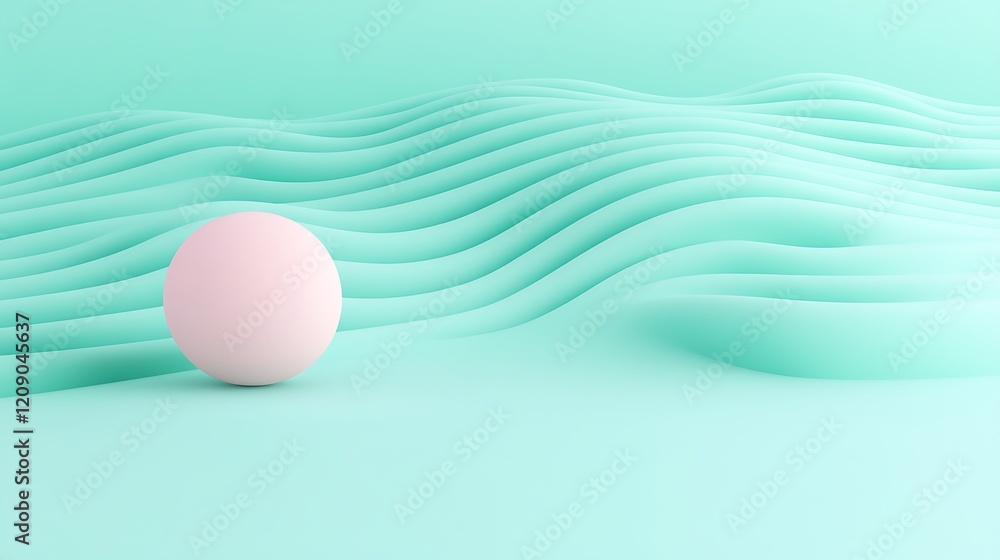 Poster Soft Pastel Sphere on Smooth Curved Wave Background for Minimalist Design and Abstract Art Concepts