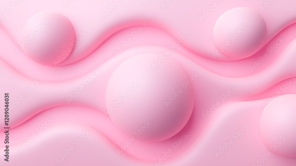 Poster soft pink abstract background with fluid shapes and spheres for modern design and creative projects