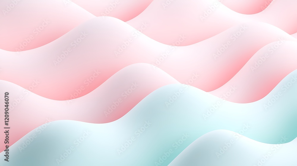 Poster soft pink and mint waves in smooth flowing abstract background for creative project design and art