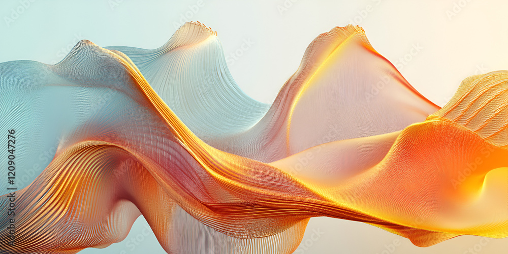 Poster abstract flowing forms: a mesmerizing digital artwork featuring vibrant, flowing forms in warm orang