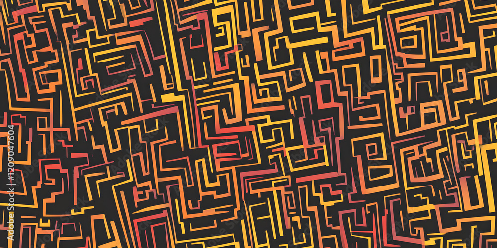 Poster abstract maze: a captivating abstract pattern of intertwining lines and geometric shapes in warm ton