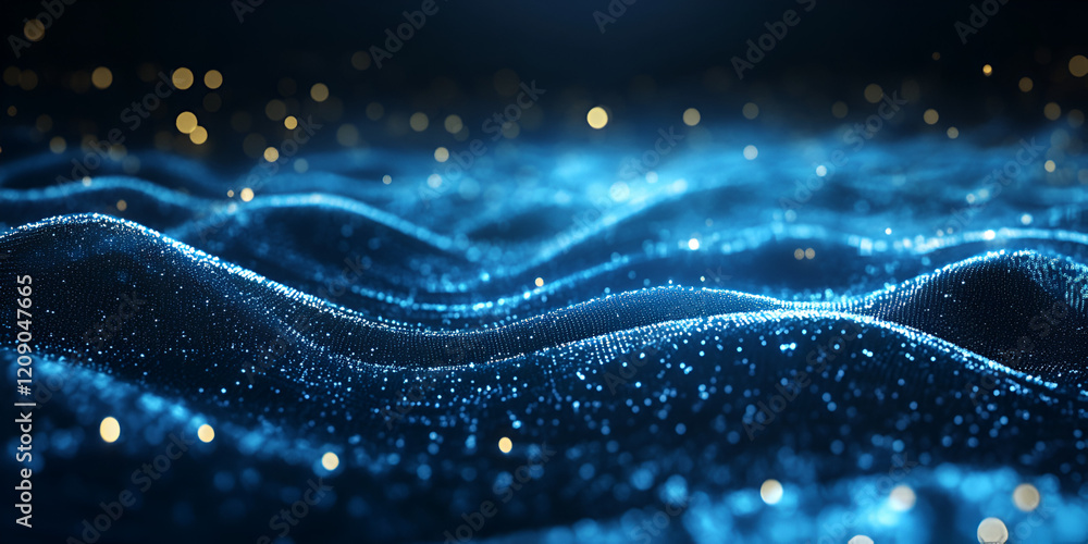 Poster abstract blue particle wave: a mesmerizing digital rendering of an undulating wave composed of count