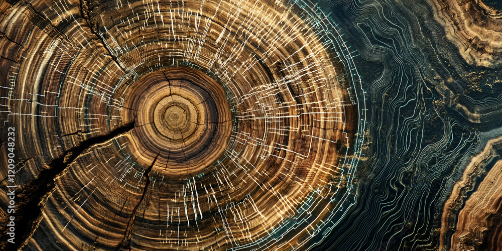 Poster tree rings: a mesmerizing close-up of a tree's cross-section, revealing the intricate pattern of gro