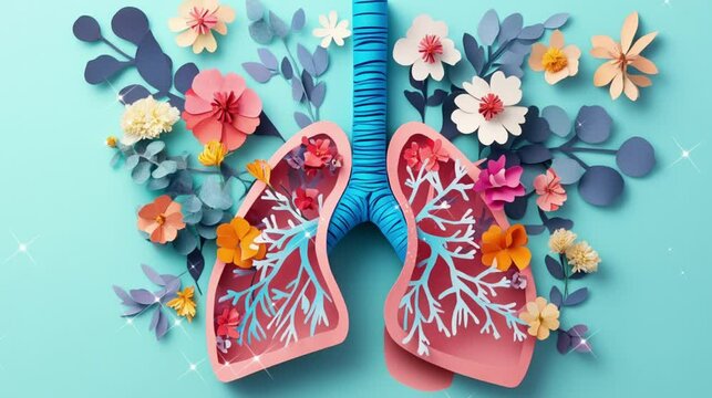 Paper art of lungs with colorful floral video footage for International World Lungs Day campaign.	