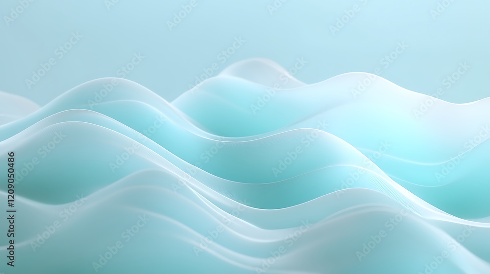 Poster soft waves of light blue color flowing gently creating a serene and tranquil abstract background des
