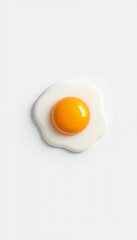 A perfectly fried egg with a vibrant yellow yolk and crisp white, captured in a close-up overhead shot against a clean white background. The image conveys freshness and simplicity, ideal for culinary 