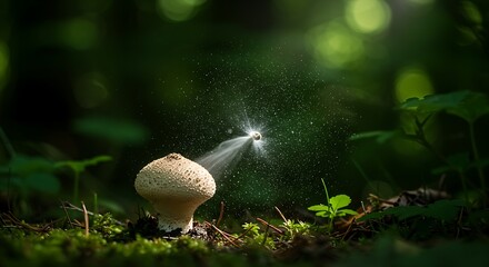Obraz premium A dramatic shot of a puffball mushroom releasing its spores into the air