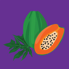 Vibrant Papaya Tropical Fruit Details Asian-Inspired Exotic Papaya with Juicy Orange Flesh and Seeds