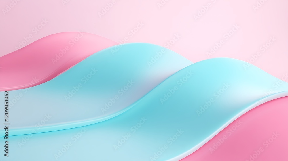 Poster soft waves of pink and aqua in smooth gradients on minimalistic background for abstract concepts