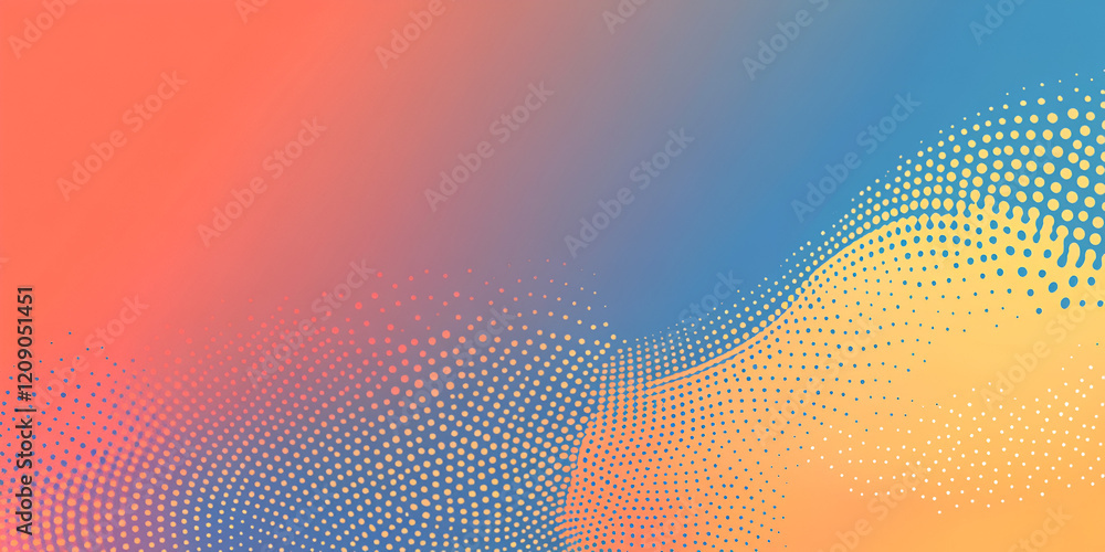 Poster abstract digital wave: an abstract digital wave of tiny dots, flowing against a gradient background,