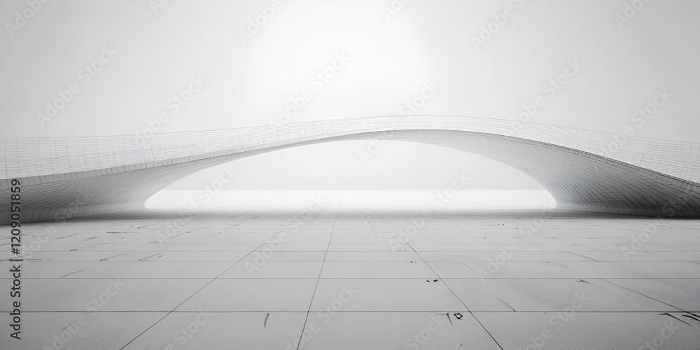 Poster abstract architectural design: a minimalist grayscale rendering showcases a conceptual archway struc
