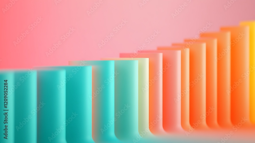 Poster vibrant colorful layers of semi-transparent acrylic blocks in a gradient arrangement on a soft pink 