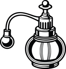 A classic perfume atomizer vector illustration, a classic perfume atomizer silhouette vector art, a classic perfume atomizer line art vector