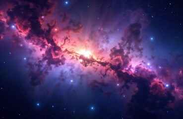 Vast space nebula filled with bright stars, colorful clouds. Deep space illustration with vibrant light, dark shades. Stunning galaxy scene. Outer cosmos beauty. Universe fantasy, science. Amazing