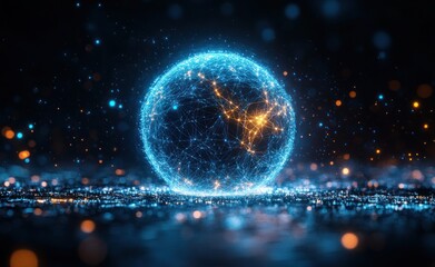 Futuristic Digital Network Sphere Glowing Light Cyberpunk Art 3D Illustration Technology Business Data Visualization