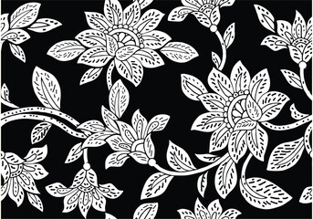 Indonesian Batik, exclusive floral motif, coloring applied to fabric, this technique originates from Indonesia. Batik is made by drawing dots and lines