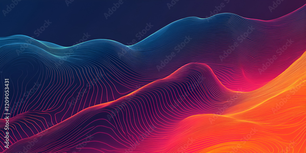 Poster abstract flowing lines: vivid, vibrant abstract landscape of flowing lines and curves in shades of d