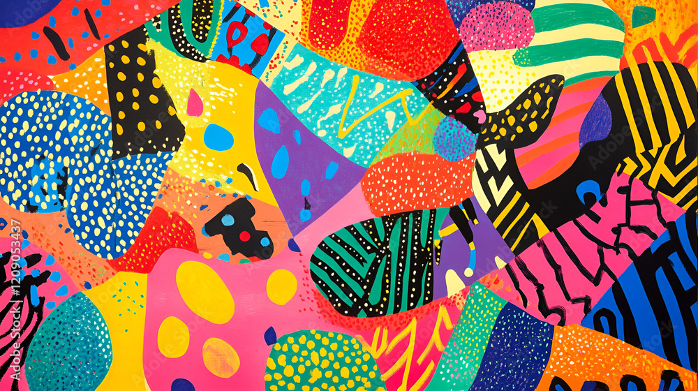 Poster abstract psychedelic pattern: vibrant abstract art explodes with a kaleidoscope of bold colors, whim
