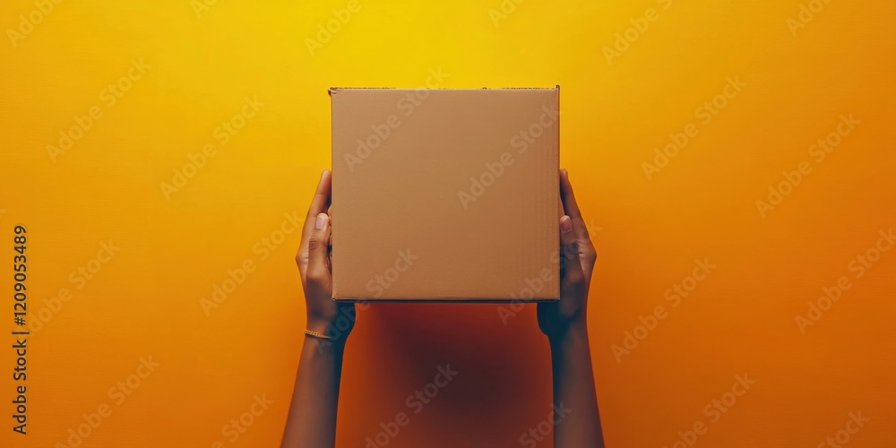 Poster A Cardboard box being held by hands, blending vivid colors and sharp contrasts for an artistic effect
