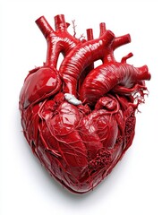 A vibrant, realistic depiction of a human heart showcasing its intricate structure and vivid red color.