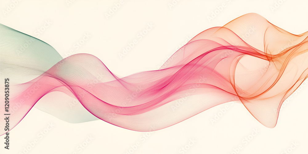 Poster abstract flowing wave: a mesmerizing image of flowing, translucent waves in shades of pink, orange, 