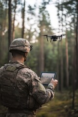 Fototapeta premium Military Drone Operation in Forest