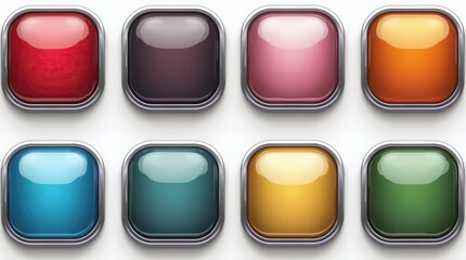 Twelve Glossy Colorful Square Buttons Arranged In A Grid With Shiny Finish