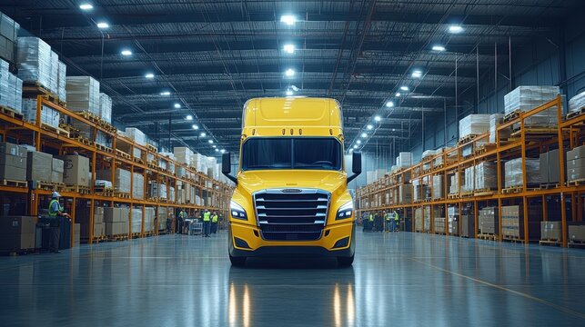 A fleet of sleek electric cars, semi-trucks, and delivery vans parked at a row of fast-charging stations in a bustling logistics hub
