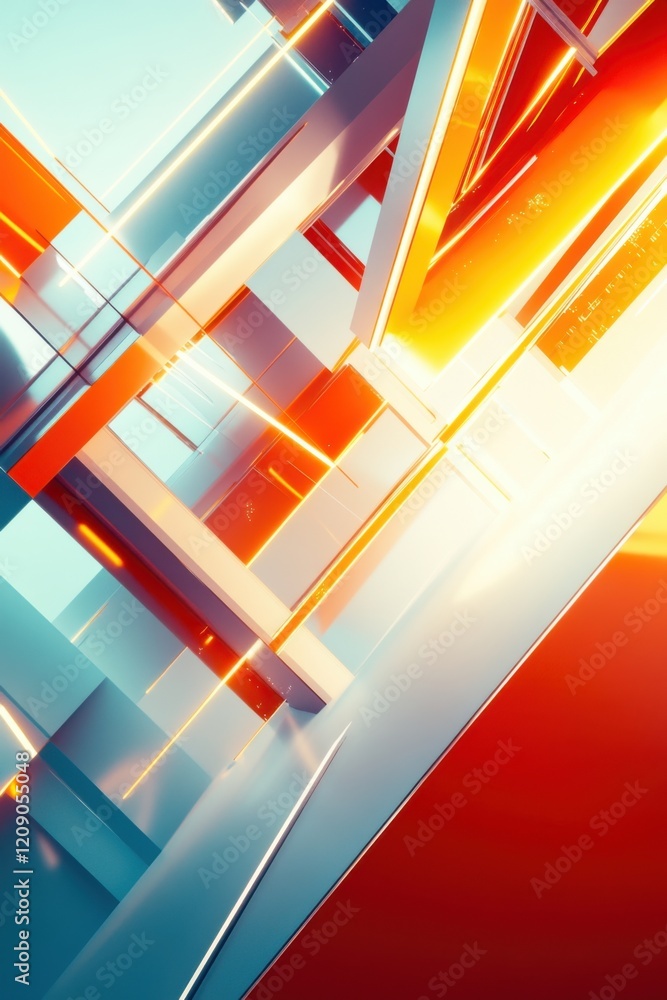Poster abstract geometric composition: interplay of light and form in a futuristic architectural design