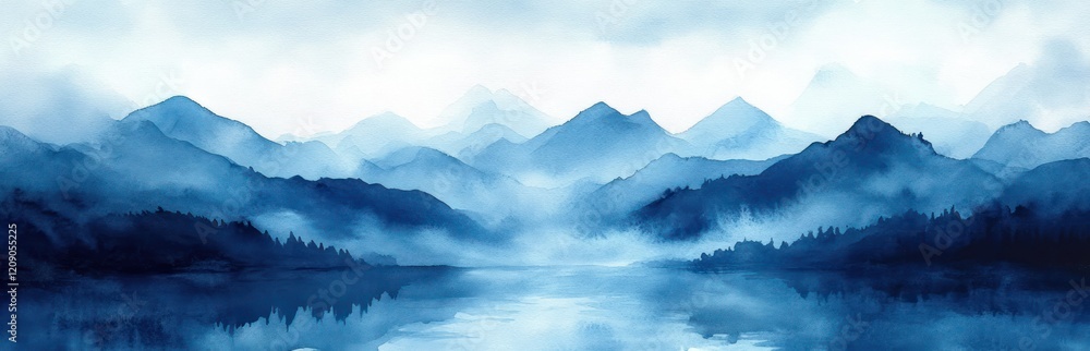 Poster abstract blue gradient watercolor background with soft edges and misty atmosphere for graphic design
