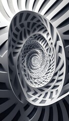 Naklejka premium Abstract 3D Spiral Geometric Pattern Design Black and White Monochrome Grey White Optical Illusion Depth Perspective Modern Art Background Wallpaper Graphic Texture Illustration