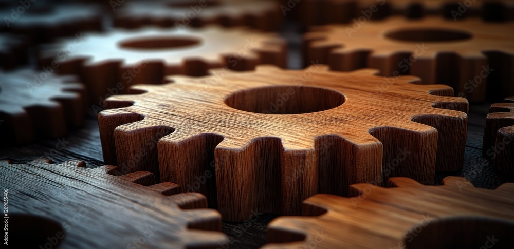 Poster wooden gears flowing process management and workflow automation